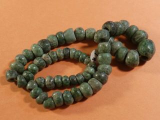 ANCIENT PRE - COLUMBIAN MESOAMERICAN RICH GREEN JADE NECKLACE 18 INCHES HI GRADE 9