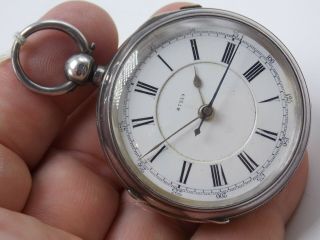 Antique Key Wind Key Set Center Seconds Chronograph Pocket Watch In Silver Case