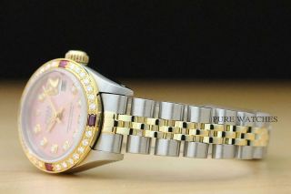 LADIES ROLEX DATEJUST 18K YELLOW GOLD/SS PINK RUBY DIAMOND STAINLESS STEEL WATCH 4
