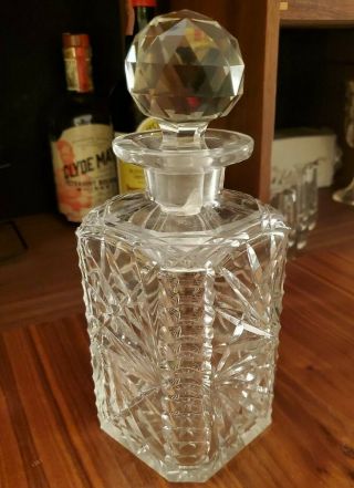Vintage Heavy Cut Crystal Whiskey Decanter Matching Topper.  Made Czechoslovakia