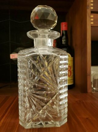 Vintage Heavy Cut Crystal Whiskey Decanter Matching Topper.  Made Czechoslovakia 2