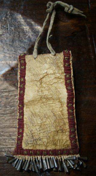 Antique Circa 1880 ' s Comanche Indian Beaded Hide Strike - A - Lite Bag 4