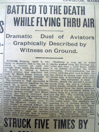 1915 Ww I Hdln Newspaper W 1st Detailed Description Military Airplane " Dogfight "