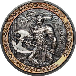 Minotaur Ancient Mythical Creatures 2oz High Relief Silver Coin Antiqued 2017