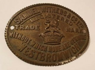 Safe Plaque Vintage Antique Samuel Withers & Co Ltd West Bromwich