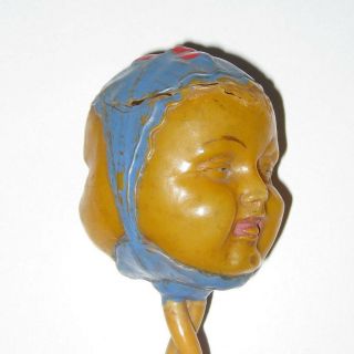 German Antique 2 Face Baby Rattle / German Doll / Celluloid Creepy Spooky Scary