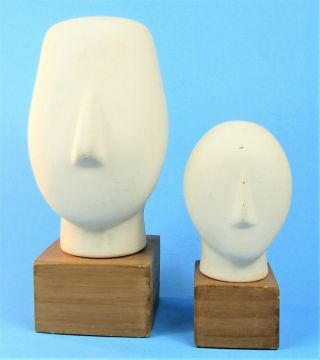 Two Ancient Cycladic Head Sculptures Ceramic Abstract Modernist Statues Bookends
