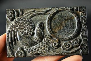 Unique China Old Jade Hand Carved “phoenix” Lucky Inkstone Y2