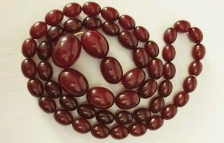 Antique Fully Faturan Cherry Amber Bakelite Beads Necklace,  111g 94cm