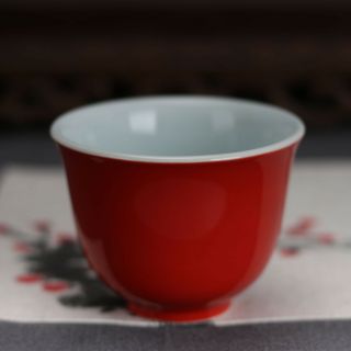 China Antique Porcelain Ming Xuande Red Glaze Gongfu Wine Glass Tea Cup