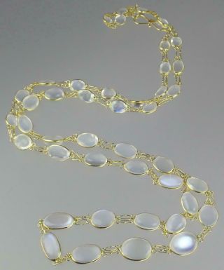 Fabulous Antique Art Deco 14k Gold Bezel Set Graduating Moonstone Necklace