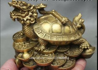Chinese Fengshui Brass Sculpture Weatlh Coin Ruyi Dragon Turtle Tortoise Statue