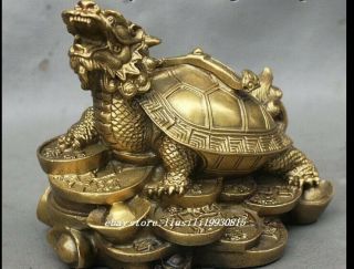 Chinese FengShui Brass Sculpture Weatlh Coin RuYi Dragon Turtle Tortoise Statue 2