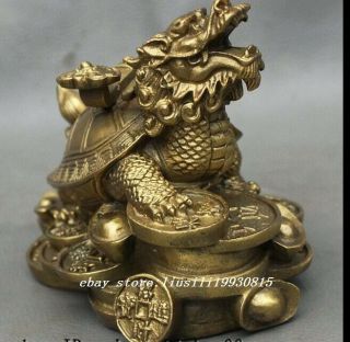 Chinese FengShui Brass Sculpture Weatlh Coin RuYi Dragon Turtle Tortoise Statue 4