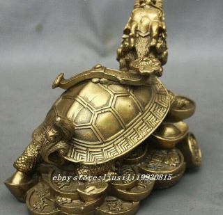 Chinese FengShui Brass Sculpture Weatlh Coin RuYi Dragon Turtle Tortoise Statue 6
