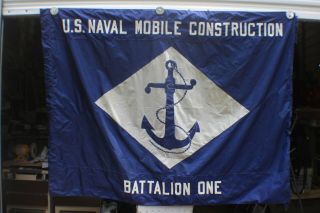 U.  S.  Naval Mobile Construction Battalion 1 Seebees Flag Offic.  Dbl Side Need Tlc