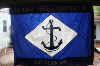 U.  S.  NAVAL MOBILE CONSTRUCTION BATTALION 1 SEEBEES FLAG OFFIC.  DBL SIDE NEED TLC 8