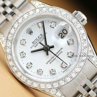 Rolex Ladies Datejust 18k White Gold Bezel Diamond Dial & Lugs Ss Watch