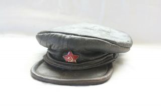 Ck Gpu Ogpu Nkvd Soviet Partisan Black Leather Visor Cap Hat Red Star