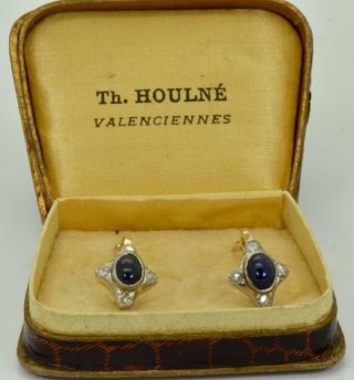 Antique Victorian 18k Gold,  Diamonds&cabochon Sapphires Earrings Set C1890 