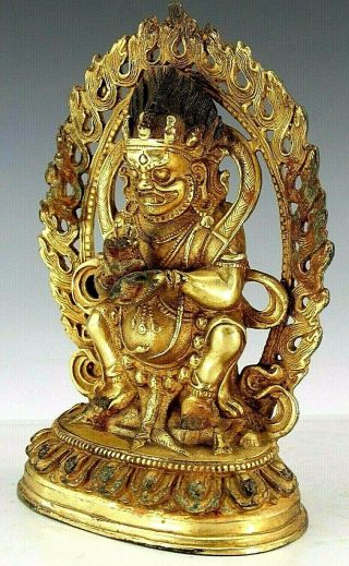 Ancient Chinese Gold Gilt Tibetan God Buddha Statue On Stand Mark On Copper Base