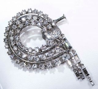 1950s French Platinum 4 Carat Brilliant Round Diamond Set Bow Brooch Pin Pendant 10