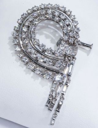 1950s French Platinum 4 Carat Brilliant Round Diamond Set Bow Brooch Pin Pendant 11