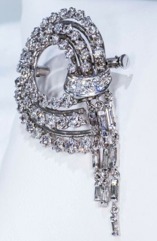 1950s French Platinum 4 Carat Brilliant Round Diamond Set Bow Brooch Pin Pendant 12