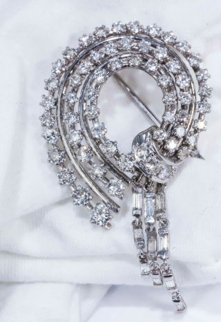 1950s French Platinum 4 Carat Brilliant Round Diamond Set Bow Brooch Pin Pendant 4