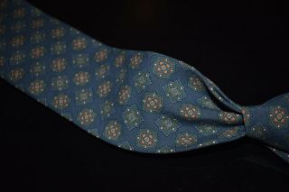 Nwt $198 Drakes England Ancient Madder Chalk Silk Teal Multi Medallion Tie A1p