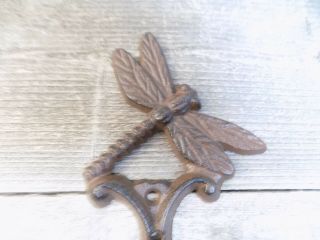 6 Cast Iron Dragonfly Towel Hooks Hat Rack Coat Hook Rustic Dragon Fly Double