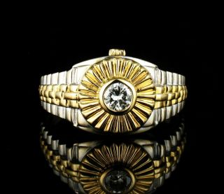 Mayors Birks Vintage Natural 1/3ct Diamond 18k Gold Mens Two Tone Rolex Ring