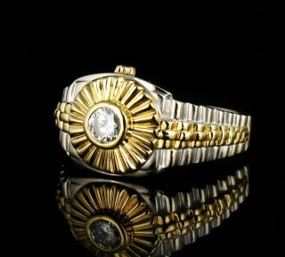 MAYORS BIRKS VINTAGE NATURAL 1/3ct DIAMOND 18K GOLD MENS TWO TONE ROLEX RING 5