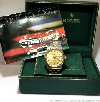 Mens Rolex Datejust 16013 18k Gold Ss Quickset Champagne Dial Watch W Box