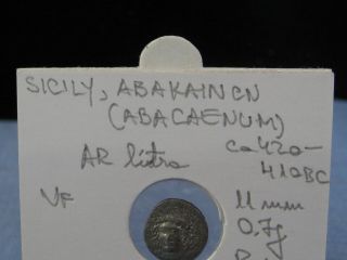 ANCIENT SILVER COIN SICILY ABAKAINON AR LITRA 420 - 410 BC VF 4