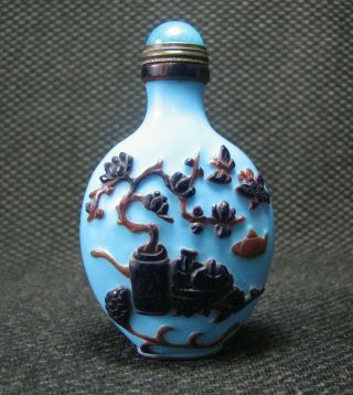 Tradition Chinese Glass Carve Bo Gu Design Snuff Bottle。。///。/。/