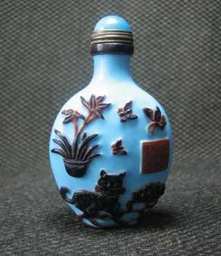 Tradition Chinese Glass Carve Bo Gu Design Snuff Bottle。。///。/。/ 3