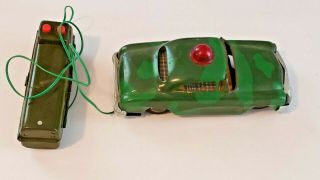 Louis Marx Japan Remote Control Tin Litho Battery Op Police Car Green Camo