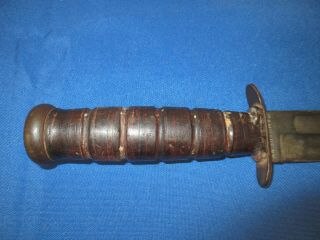World War II Navy Issue Ka - Bar fighting knife with Leather Scabbard - Identified 6