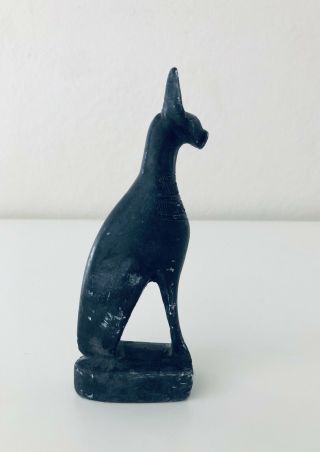 Ancient Egyptian Bast Bastet Goddess Cat Statue 6”,  Black Marble,  Made In Egypt