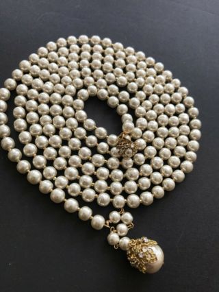 Sign Miriam Haskell Large Baroque Pearls Rhinestone Necklace Jewelry 49” Long