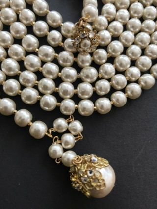Sign Miriam Haskell Large Baroque Pearls Rhinestone Necklace Jewelry 49” Long 2