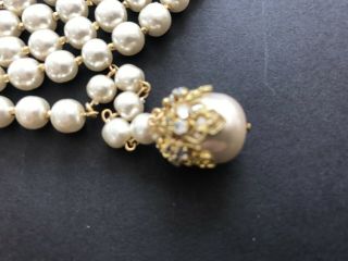 Sign Miriam Haskell Large Baroque Pearls Rhinestone Necklace Jewelry 49” Long 3