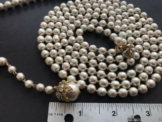 Sign Miriam Haskell Large Baroque Pearls Rhinestone Necklace Jewelry 49” Long 5