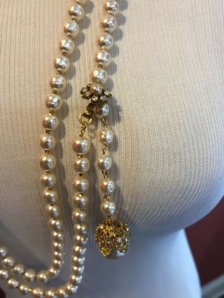 Sign Miriam Haskell Large Baroque Pearls Rhinestone Necklace Jewelry 49” Long 6