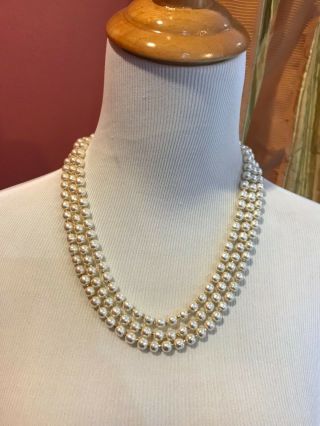 Sign Miriam Haskell Large Baroque Pearls Rhinestone Necklace Jewelry 49” Long 7