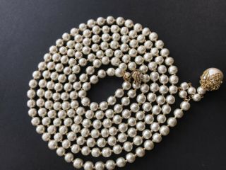 Sign Miriam Haskell Large Baroque Pearls Rhinestone Necklace Jewelry 49” Long 9