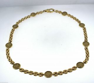 Ladies Roman Greek Coin Necklace 18k Yellow Gold 38.  5grams 15.  5 " 4mm &10mm