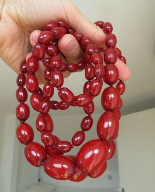 Art Deco Cherry Amber Bakelite Marble Bead Necklace X2 Weight 135 Grams