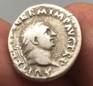 Ancient Roman Vitellius And His Children Ar Silver Denarius